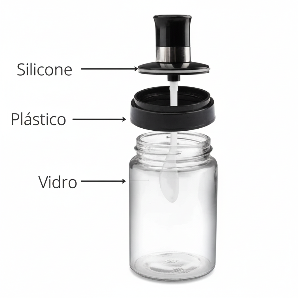 Kit Porta Tempero Condimento de Vidro com Tampa e Colher Embutida - Entrega Grátis